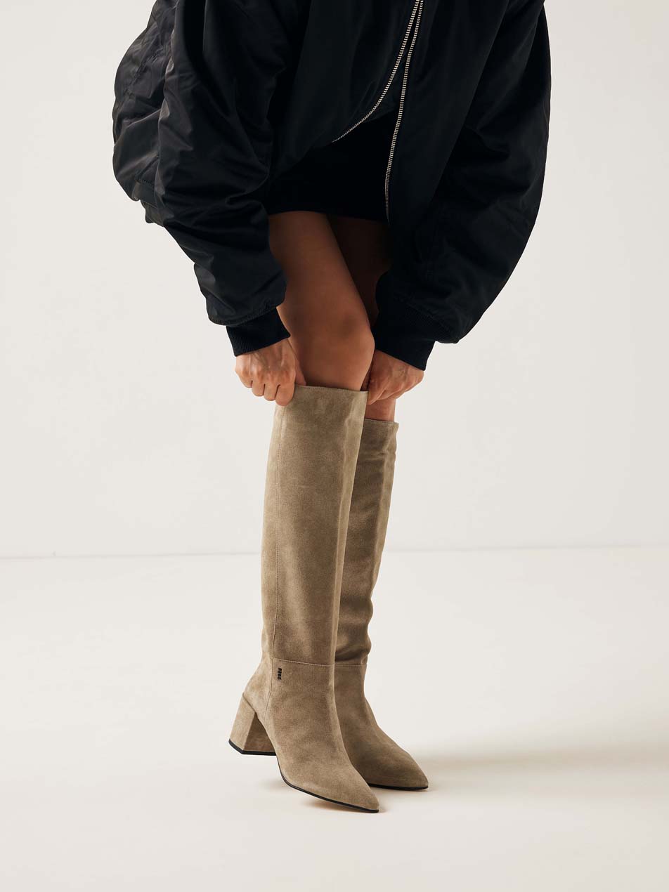 Taupe suede hot sale boots womens